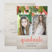 Tropisch Floral White Brick Multi Photo Afstuderen Kaart (Voorkant / Achterkant)