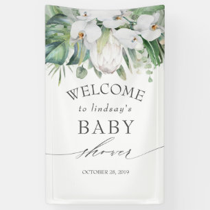 Tropisch Floral White King Protea Baby shower Spandoek