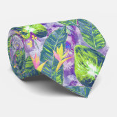Tropisch floreel, botanisch, lila, groen, roze stropdas (Opgerold)