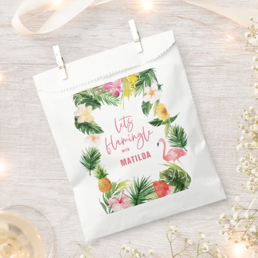 tropisch floreel roze geel flamingo stijlvol bedankzakje (Geknipt)