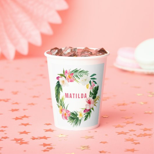 tropisch floreel roze geel flamingo stijlvol papieren bekers (Insitu)