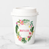 tropisch floreel roze geel flamingo stijlvol papieren bekers (Achterkant)