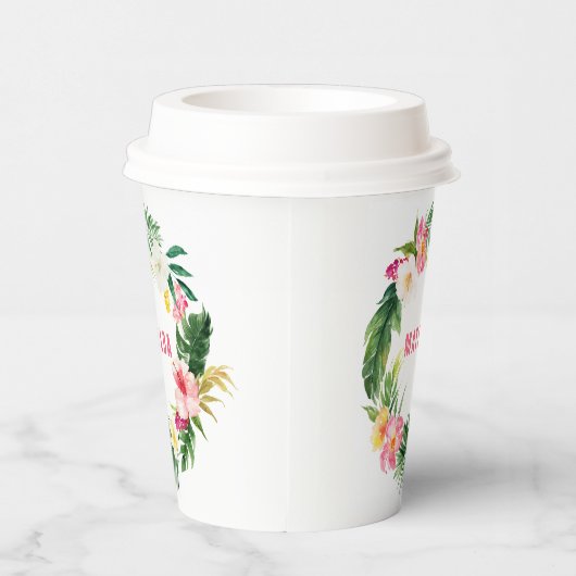 tropisch floreel roze geel flamingo stijlvol papieren bekers (Rechts)
