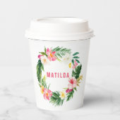 tropisch floreel roze geel flamingo stijlvol papieren bekers (Voorkant)