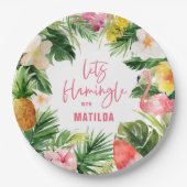tropisch floreel roze geel flamingo stijlvol papieren bordje (Voorkant)