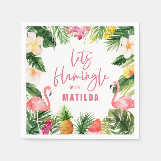 tropisch floreel roze geel flamingo stijlvol servet (Voorkant)