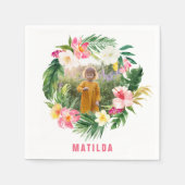 tropisch floreel roze geel flamingo stijlvol servet (Voorkant)