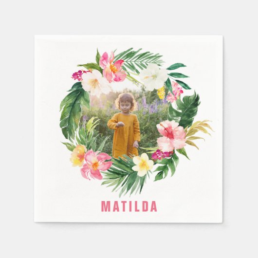 tropisch floreel roze geel flamingo stijlvol servet (Voorkant)