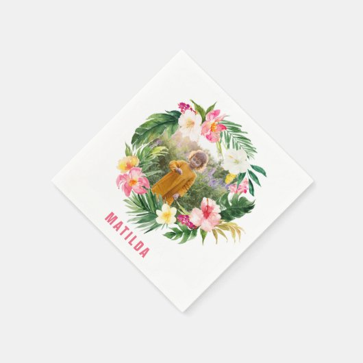 tropisch floreel roze geel flamingo stijlvol servet (Hoek)