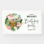 tropisch floreel roze geel flamingo stijlvol spandoek (Horizontaal)