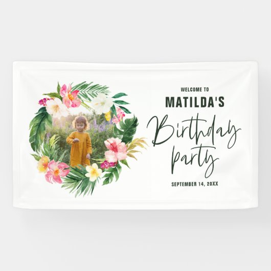 tropisch floreel roze geel flamingo stijlvol spandoek (Horizontaal)