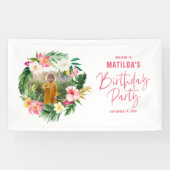 tropisch floreel roze geel flamingo stijlvol spandoek (Horizontaal)