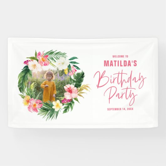 tropisch floreel roze geel flamingo stijlvol spandoek (Horizontaal)