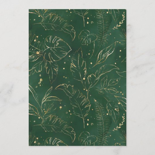 Tropisch Foliage Gold & Groene Bruiloft Bar Drinke Menu (Achterkant)