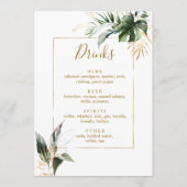 Tropisch Foliage Gold & Groene Bruiloft Bar Drinke Menu (Voorkant)
