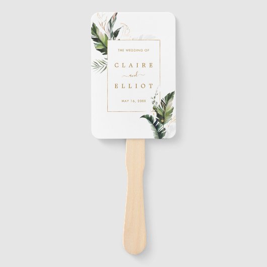 Tropisch Foliage Gold Wedding Ceremony-programma Handwaaier (Voorkant)