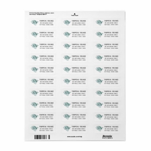 Tropisch Foliage Palm Frond Return Address Etiket (Full Sheet)