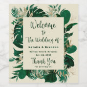 Tropisch Foliage Trendy Green Bruiloft Welkom Wijn Etiket (Enkel label)