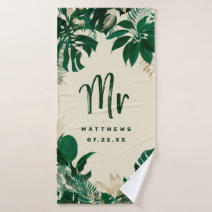 Tropisch Foliage Trendy Green Wedding Mr Badhanddoek