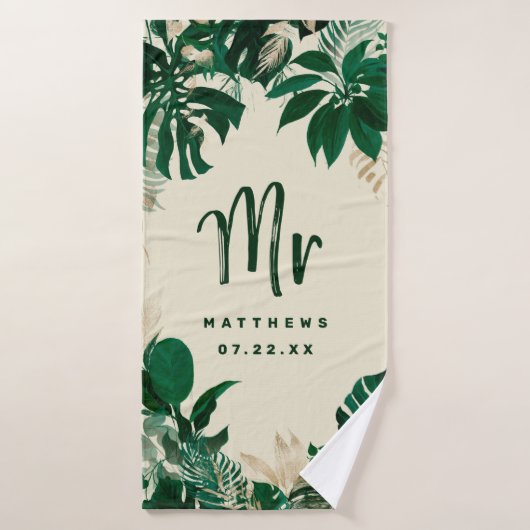 Tropisch Foliage Trendy Green Wedding Mr Badhanddoek (Badhanddoek)