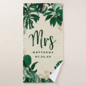 Tropisch Foliage Trendy Groen Bruiloft Mrs Badhanddoek (Badhanddoek)