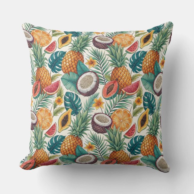 Tropisch Fruit - Ananas & Meloen Zomer Design Kussen (Voorkant)