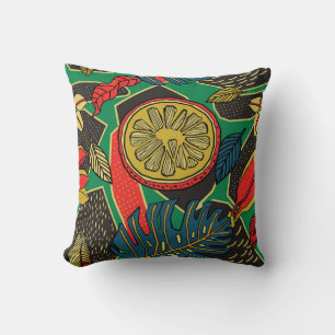 Tropisch fruit, bladeren, doedel bloemenpatroon. kussen