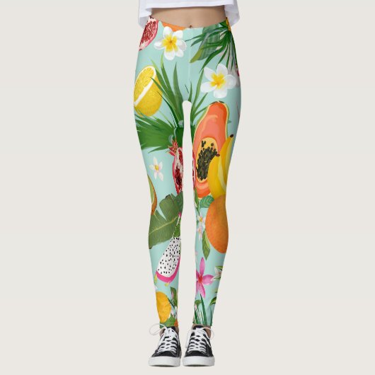Tropisch fruit, bloemen: achtergrond. leggings (Voorkant)