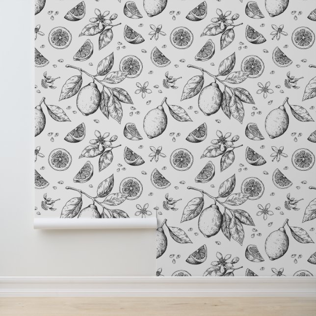  tropisch fruit citroen bloemenpatroon behang (Applicatie)
