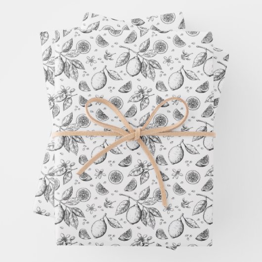  tropisch fruit citroen bloemenpatroon inpakpapier vel (In situ)