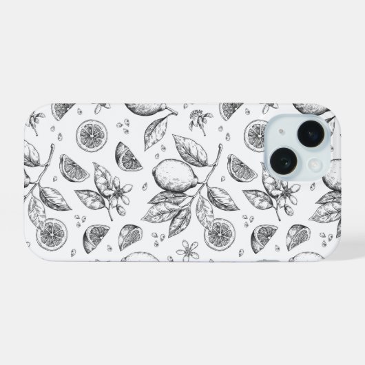  tropisch fruit citroen bloemenpatroon iPhone 15 case (Achterkant horizontaal)