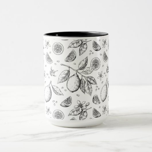  tropisch fruit citroen bloemenpatroon mok (Midden)