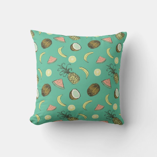 Tropisch Fruit Doodle Patroon Kussen (Voorkant)