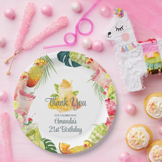 Tropisch fruit Drinken Zwembad Party Volwassen Ver Papieren Bordje (Feest)