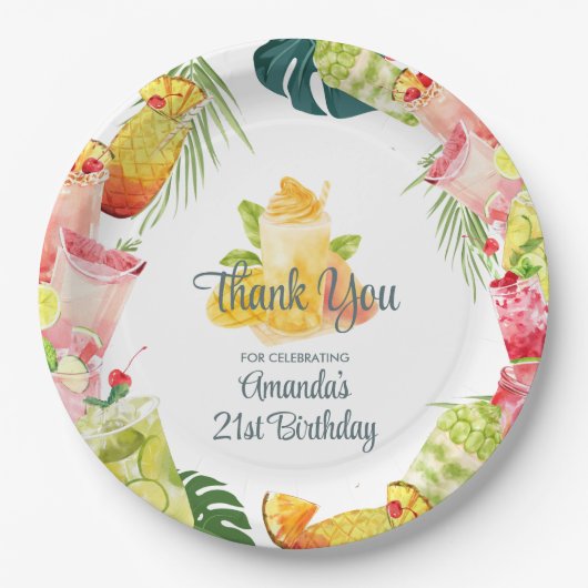 Tropisch fruit Drinken Zwembad Party Volwassen Ver Papieren Bordje (Voorkant)