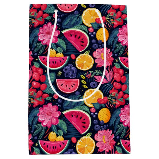 Tropisch Fruit en Bloemen Medium Cadeauzakje (Voorkant)