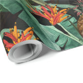 Tropisch fruit en bloemen oerwoud op zwart cadeaupapier (Rol Hoek)