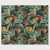 Tropisch fruit en bloemen oerwoud op zwart cadeaupapier (Vlak)