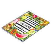 Tropisch fruit en bloemen op zwarte strepen notitieboek (Linkerzijde)