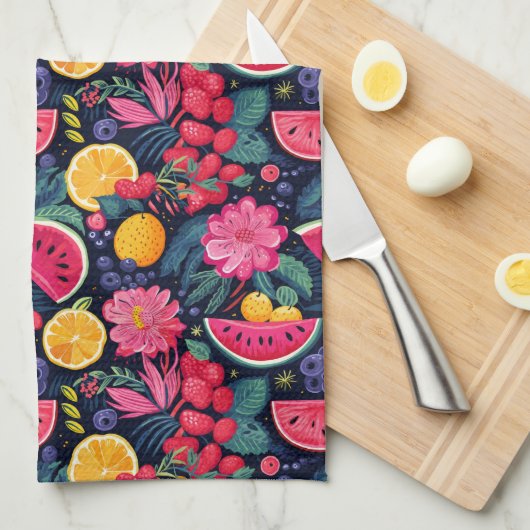 Tropisch Fruit en Bloemen Theedoek (Quarter Fold)