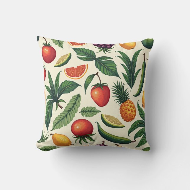 Tropisch fruit en groente patroon kussen (Voorkant)