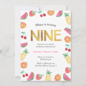 Tropisch Fruit Goud 9e Verjaardag Uitnodiging (Voorkant)