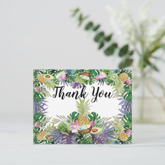 tropisch fruit | Greenery Party Bedankt Briefkaart (Staand voorkant)