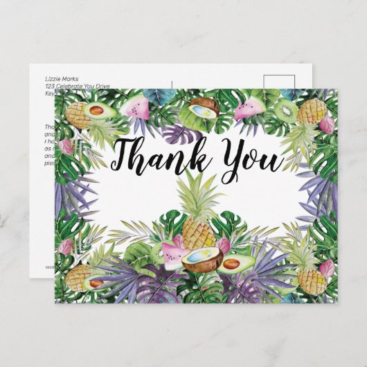 tropisch fruit | Greenery Party Bedankt Briefkaart (Voorkant / Achterkant)