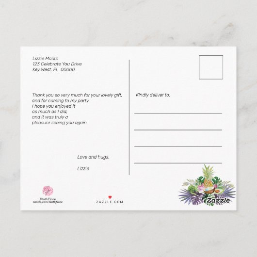 tropisch fruit | Greenery Party Bedankt Briefkaart (Achterkant)