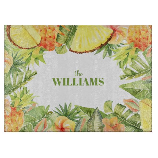 Tropisch fruit groen bloemen snijplank (Voorkant)