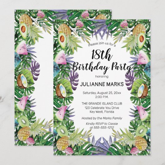 Tropisch Fruit Groen Zomer 18e Verjaardagsfeest Kaart (Voorkant / Achterkant)