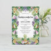 tropisch fruit | Groene zonsondergang Quinceañera Kaart (Staand voorkant)