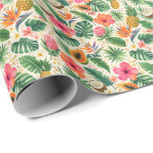 Tropisch Fruit & Hibiscusparadijs Inpakpapier (Rol Hoek)