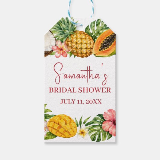 Tropisch Fruit Kokosnoot Hawaiaanse Bruiloft Cadeaulabel (Voorkant)
